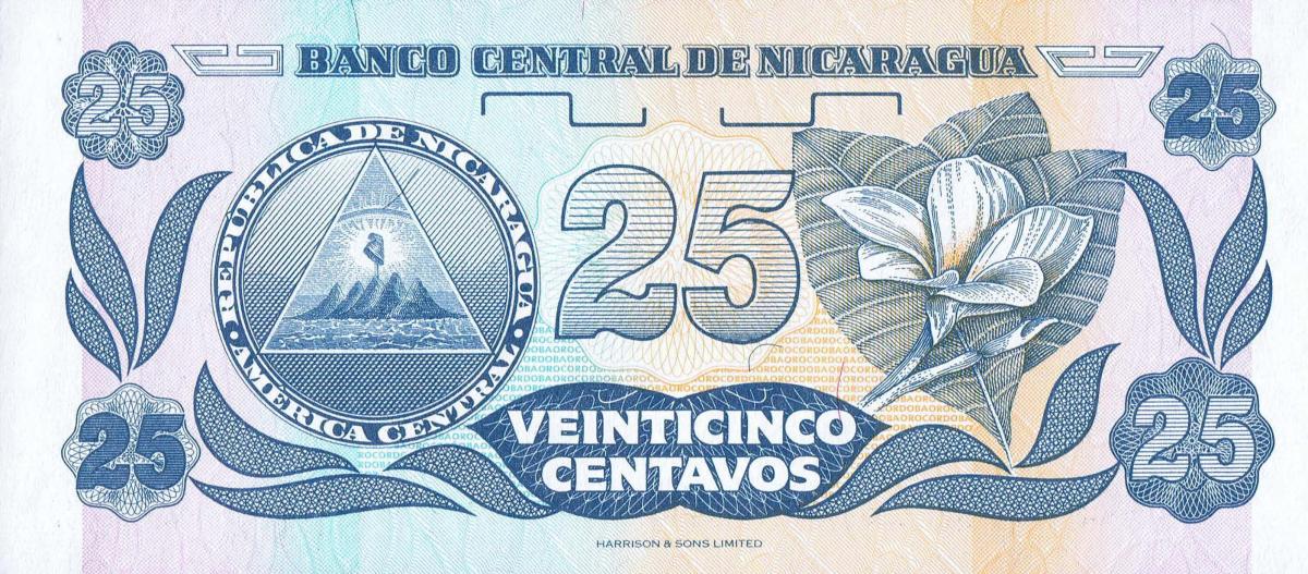 Back of Nicaragua p170a: 25 Centavos from 1991