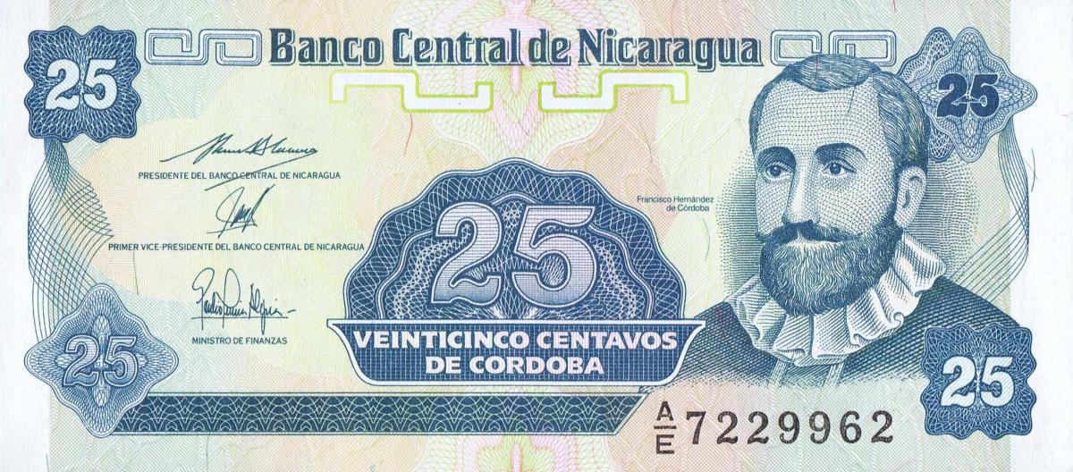 Front of Nicaragua p170a: 25 Centavos from 1991