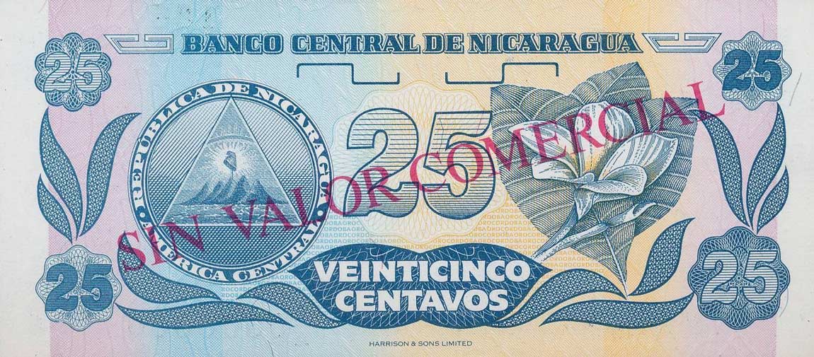 Back of Nicaragua p170s: 25 Centavos from 1991