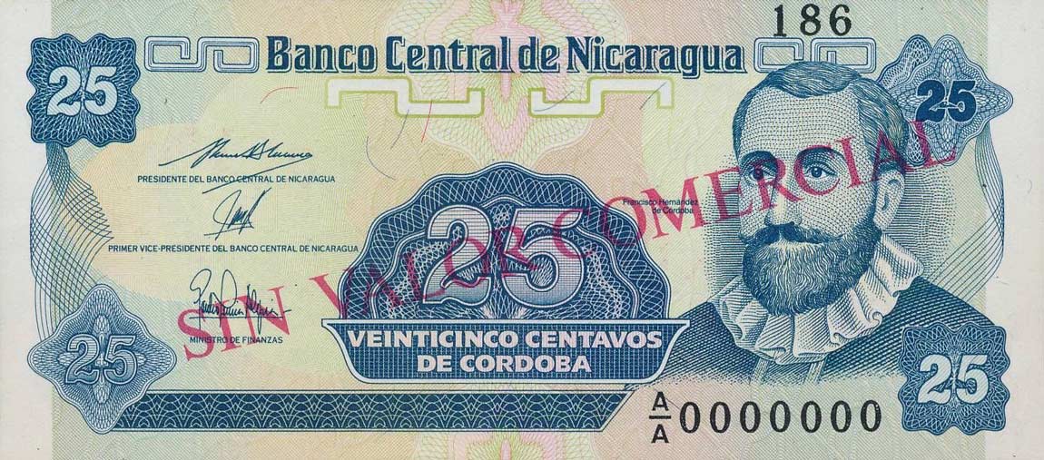 Front of Nicaragua p170s: 25 Centavos from 1991