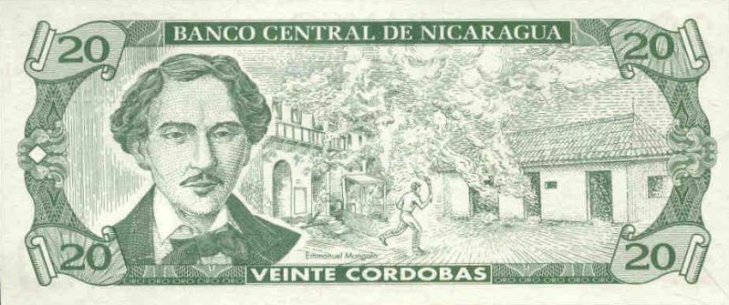 Back of Nicaragua p176: 20 Cordobas from 1990