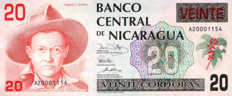 Front of Nicaragua p176: 20 Cordobas from 1990