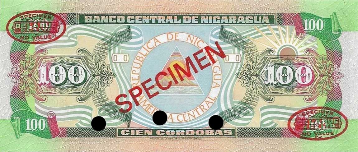 Back of Nicaragua p178s: 100 Cordobas from 1990