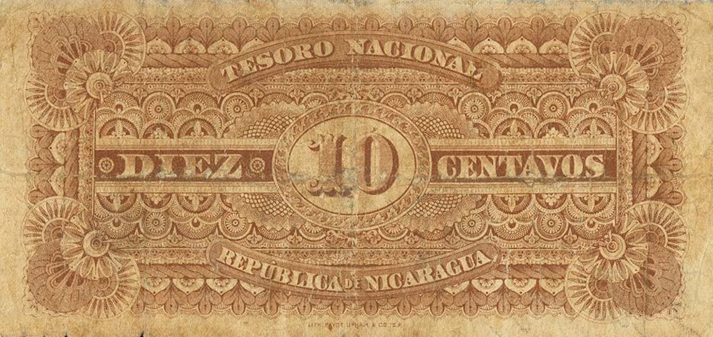 Back of Nicaragua p17b: 10 Centavos from 1894