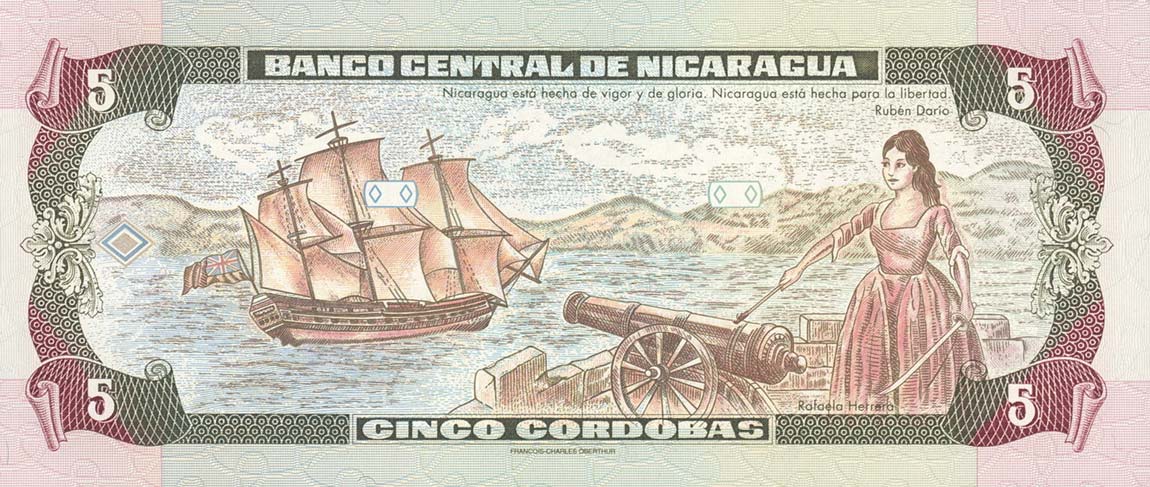 Back of Nicaragua p180a: 5 Cordobas from 1995