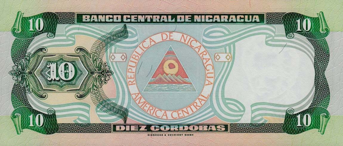 Back of Nicaragua p181: 10 Cordobas from 1996