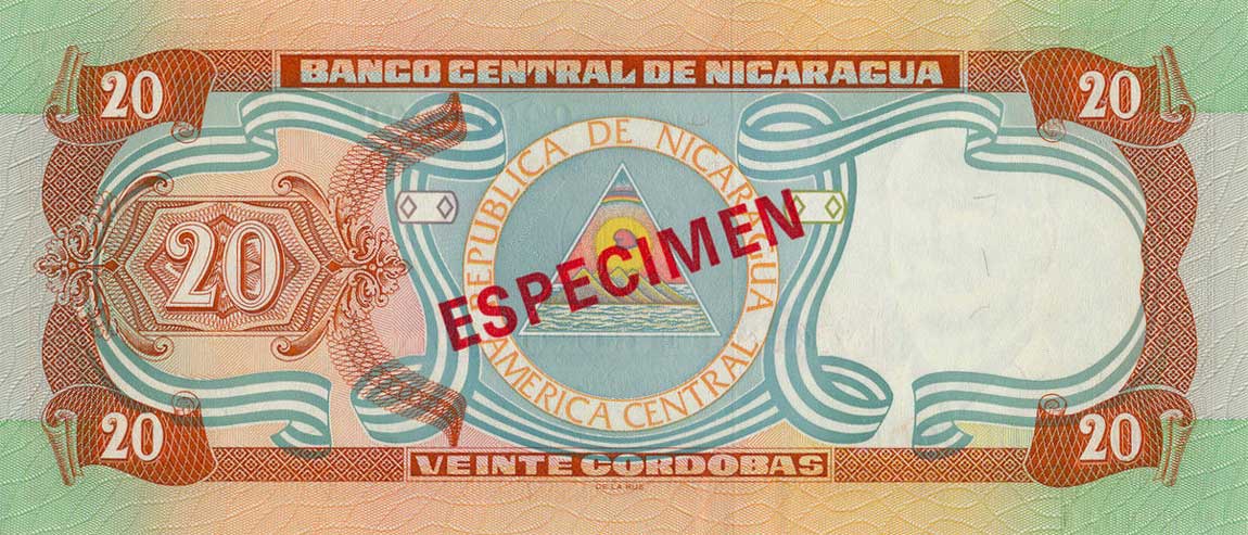 Back of Nicaragua p185s: 20 Cordobas from 1997