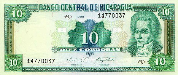 Front of Nicaragua p188: 10 Cordobas from 1999