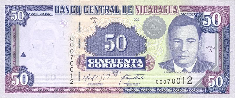 Front of Nicaragua p189Aa: 50 Cordobas from 2001