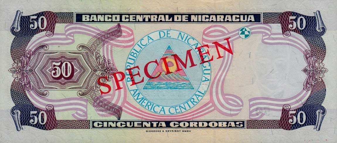 Back of Nicaragua p189As1: 50 Cordobas from 2001