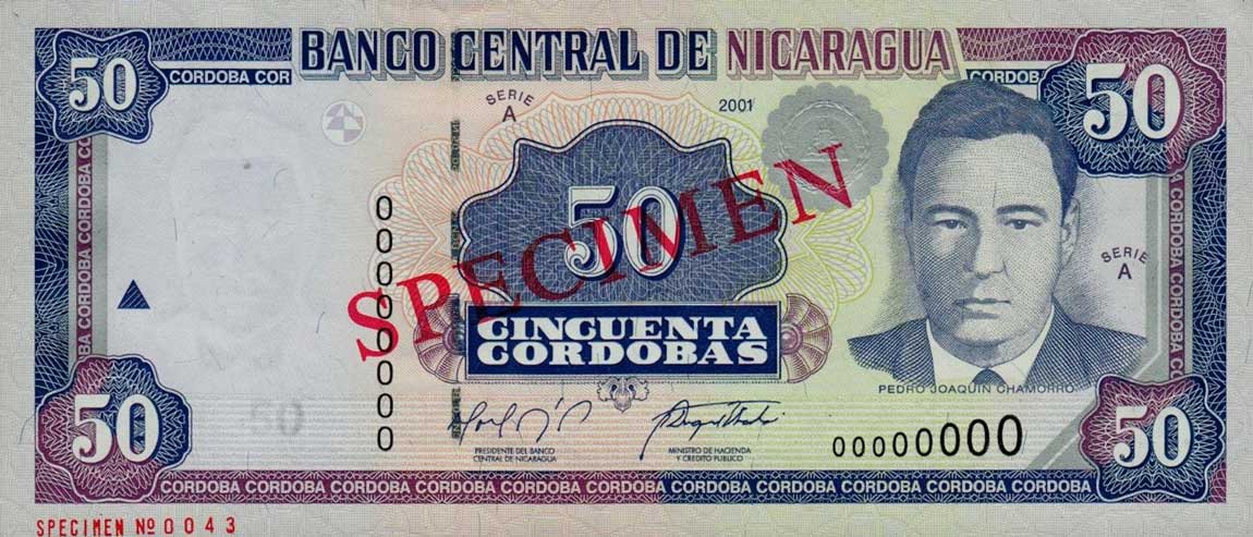 Front of Nicaragua p189As1: 50 Cordobas from 2001