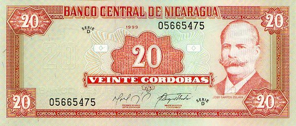 Front of Nicaragua p189: 20 Cordobas from 1999