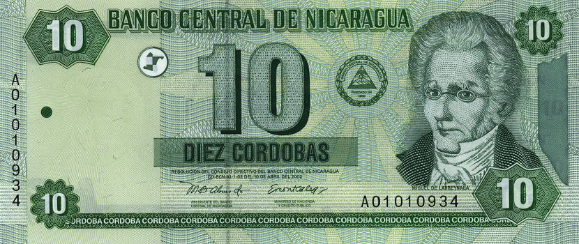 Front of Nicaragua p191: 10 Cordobas from 2002