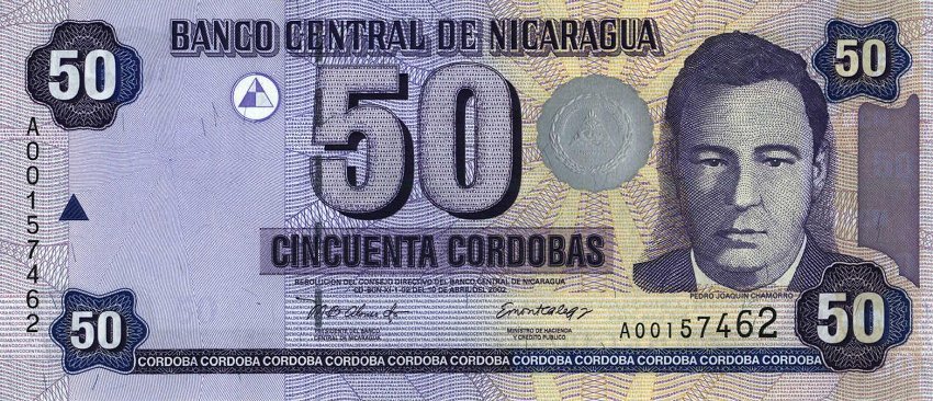 Front of Nicaragua p193: 50 Cordobas from 2002