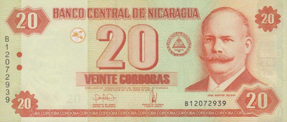 Front of Nicaragua p197: 20 Cordobas from 2006