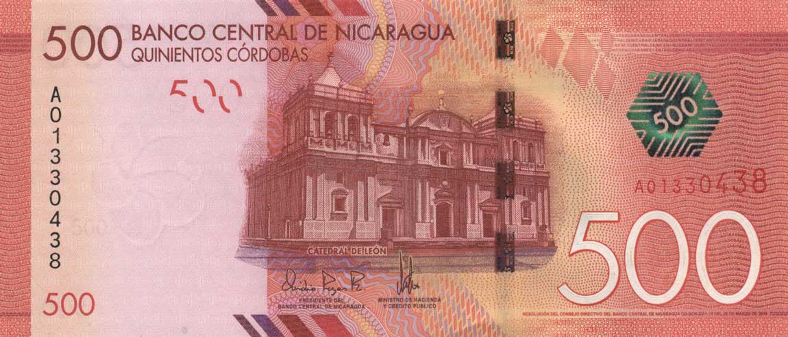 Front of Nicaragua p214a: 500 Cordobas from 2014