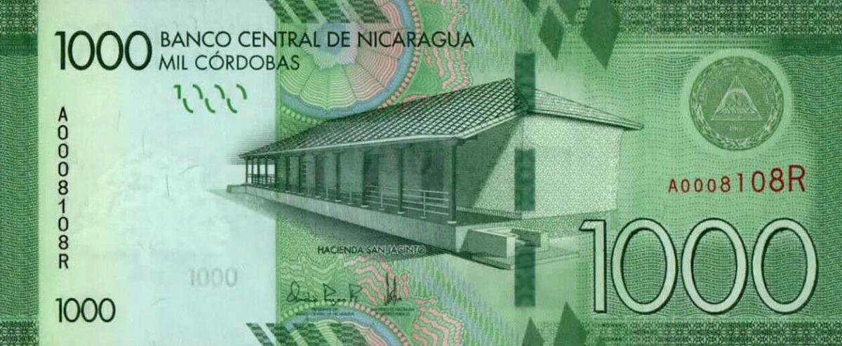 Front of Nicaragua p215r: 1000 Cordobas from 2017