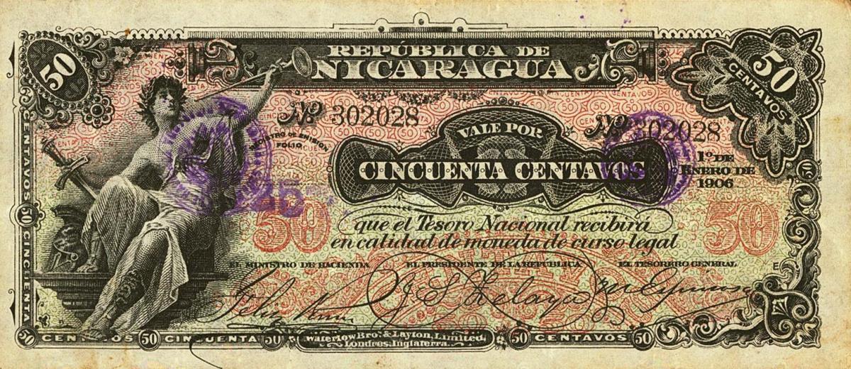 Front of Nicaragua p34: 50 Pesos from 1906