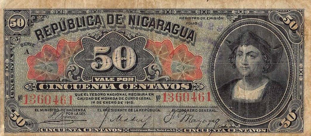 Front of Nicaragua p43a: 50 Centavos from 1910