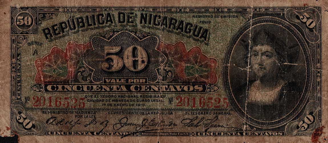 Front of Nicaragua p43b: 50 Centavos from 1910