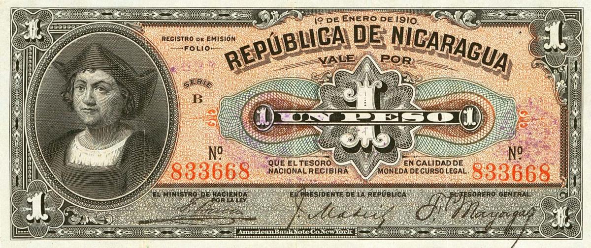 Front of Nicaragua p44a: 1 Peso from 1910