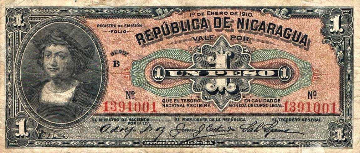 Front of Nicaragua p44b: 1 Peso from 1910