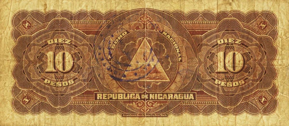 Back of Nicaragua p46b: 10 Pesos from 1910