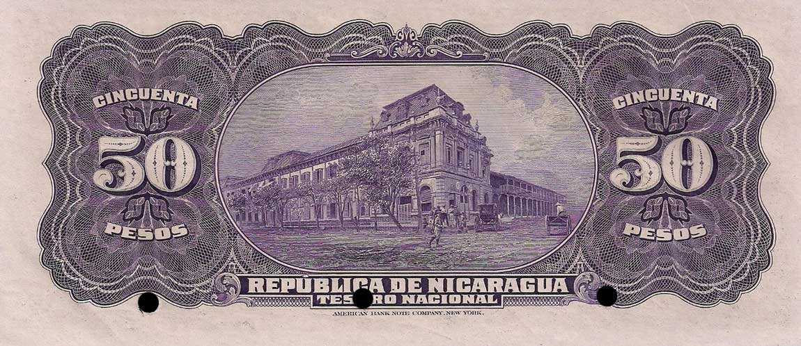 Back of Nicaragua p48s2: 50 Pesos from 1910