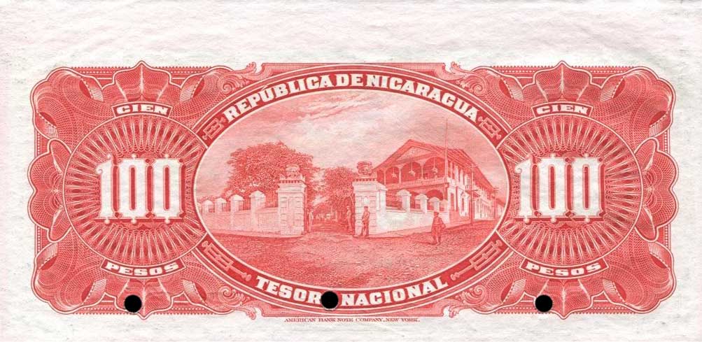 Back of Nicaragua p49s: 100 Pesos from 1910