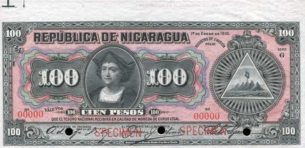 Front of Nicaragua p49s: 100 Pesos from 1910