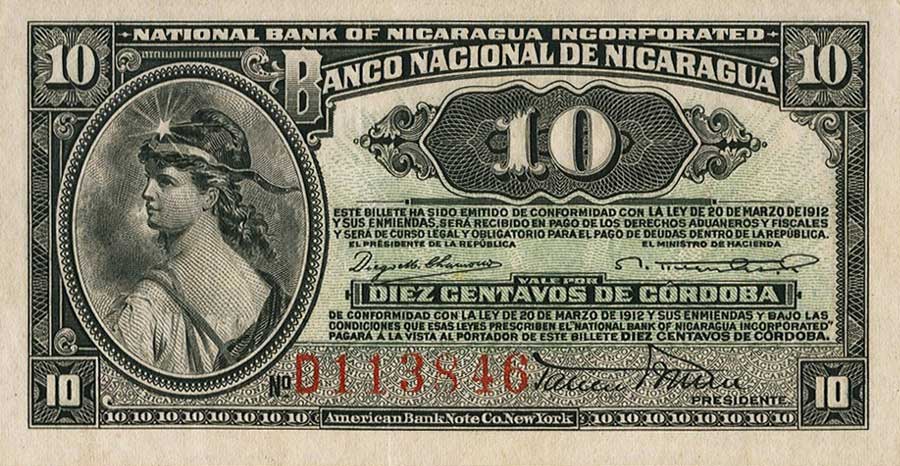 Front of Nicaragua p52e: 10 Centavos from 1912