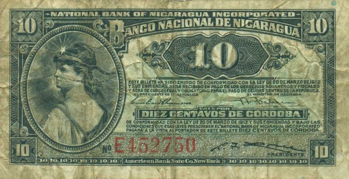 Front of Nicaragua p52f: 10 Centavos from 1926