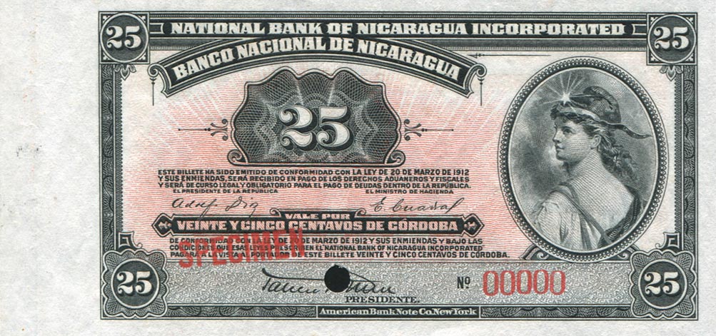 Front of Nicaragua p53s: 25 Centavos from 1912