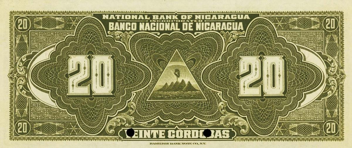 Back of Nicaragua p59s: 20 Cordobas from 1912