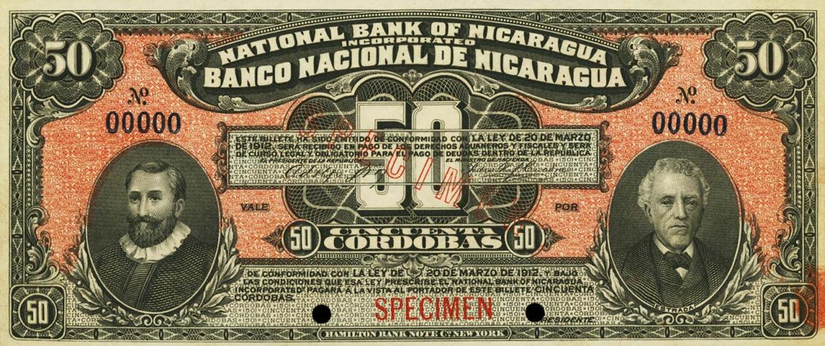 Front of Nicaragua p60s: 50 Cordobas from 1912