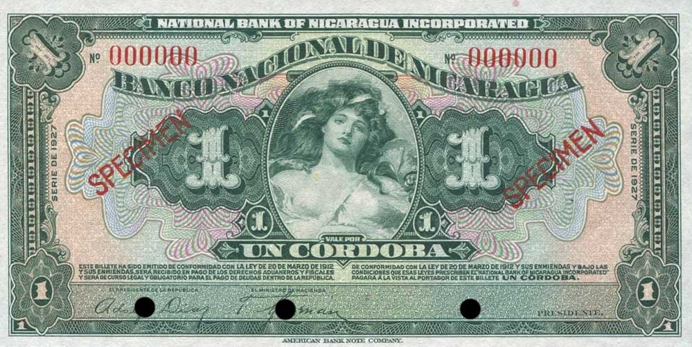 Front of Nicaragua p62s1: 1 Cordoba from 1927