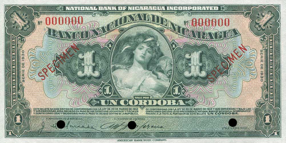 Front of Nicaragua p62s2: 1 Cordoba from 1930