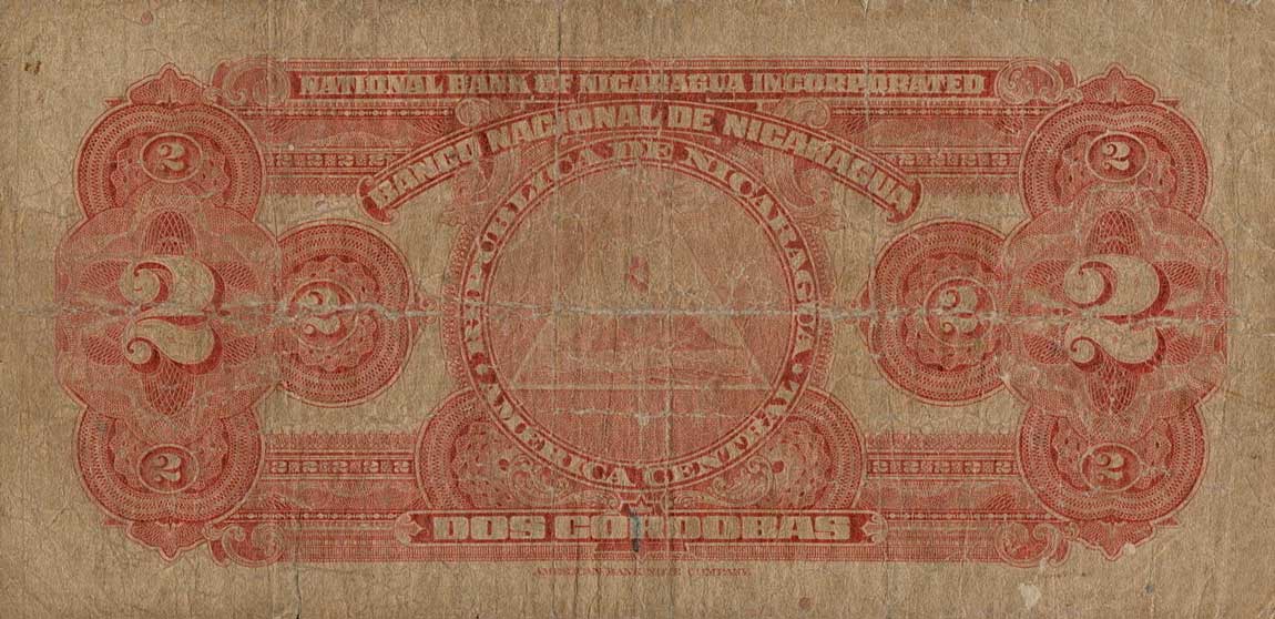 Back of Nicaragua p64a: 2 Cordobas from 1939