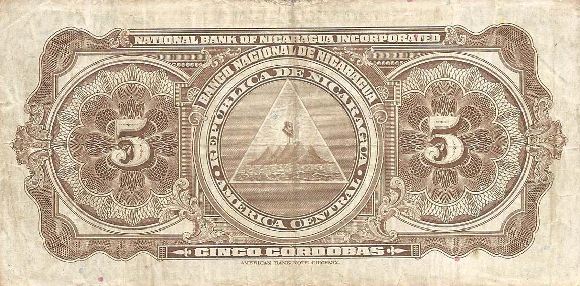 Back of Nicaragua p65b: 5 Cordobas from 1938