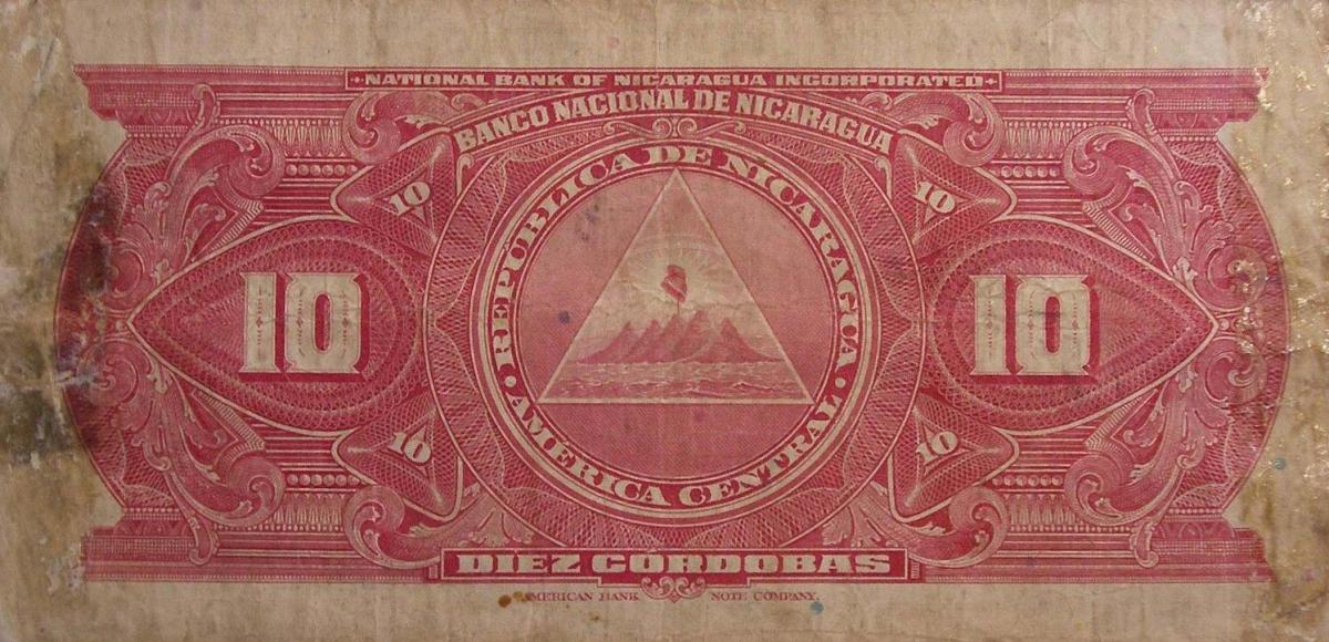 Back of Nicaragua p66b: 10 Cordobas from 1938