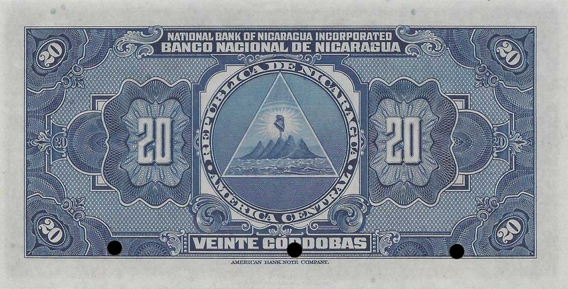 Back of Nicaragua p67s1: 20 Cordobas from 1929