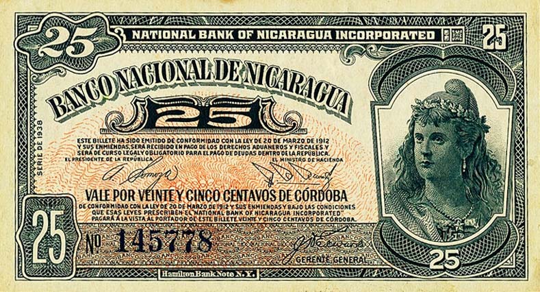 Front of Nicaragua p80: 25 Centavos from 1938