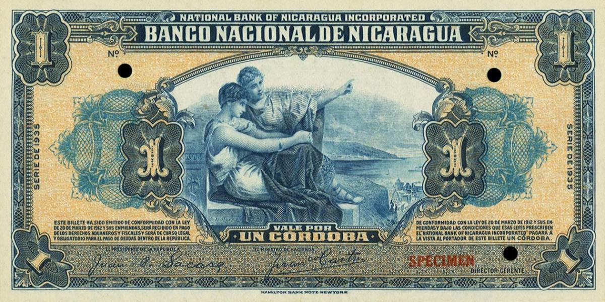 Front of Nicaragua p82s: 1 Cordoba from 1935