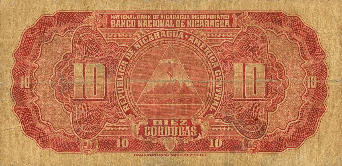 Back of Nicaragua p84a: 10 Cordobas from 1935