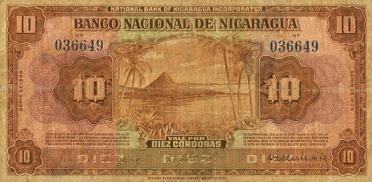 Front of Nicaragua p84a: 10 Cordobas from 1935