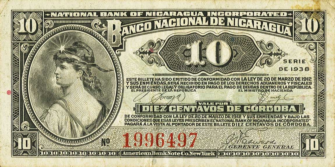 Front of Nicaragua p87a: 10 Centavos from 1938