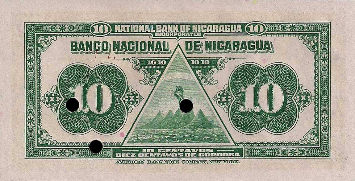 Back of Nicaragua p87s: 10 Centavos from 1938