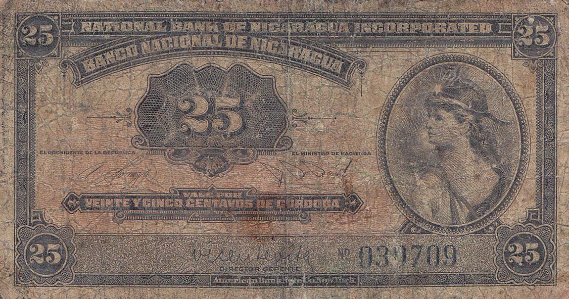 Front of Nicaragua p88a: 25 Centavos from 1938