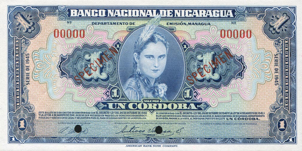 Front of Nicaragua p90s2: 1 Cordoba from 1945