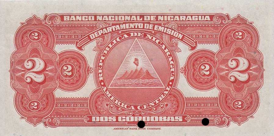 Back of Nicaragua p92s1: 2 Cordobas from 1941